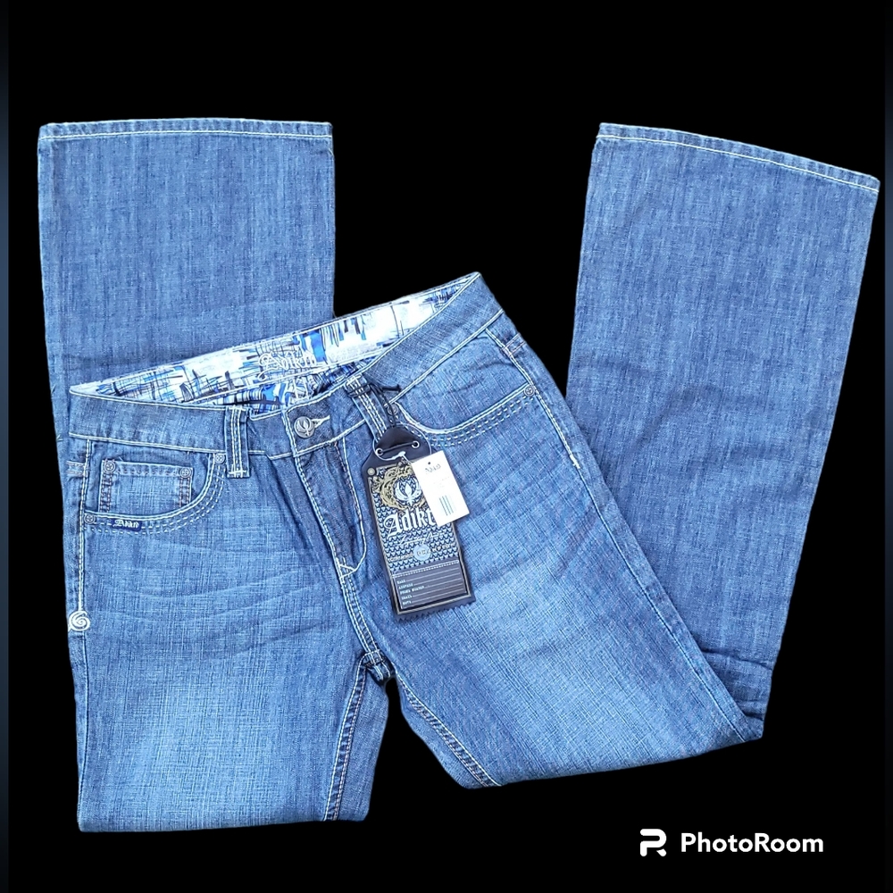 Adiktd Denim Blue Jeans, Regular, Mid Rise/ Wide Leg Size 10 31x35,